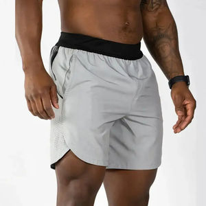 <b>Men's</b> 7-Inch Gym Running <b>Shorts</b> <b>Elastic</b> <b>Waist</b> Compression Liner Quick Dry Training Solid Custom Sports Wear Zipper Pockets - Product Image 1
