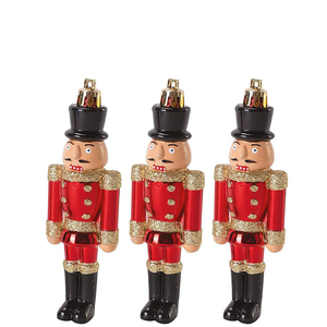 Casse-Noisette Or Rouge 13cm Set 3 Décorations de Soldats d'Arbre de Noël Figurines de Fête en Plastique et Jouets Cadeaux Père Noël - Product Image 1