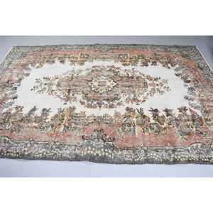 Vintage Rug, Large 6.3x9.6 ft Turkish Rug, <b>Brown</b> Floral <b>Wool</b> Rug - Product Image 4