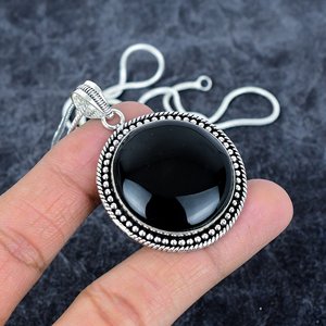 สร้อยคอประดับจี้อัญมณีทรงกลมสีดำโอนิกซ์925สเตอร์ลิงสร้อยคอโซ่สำหรับผู้ชายผู้หญิงสร้อยคอจี้ขอบคุณพระเจ้า - Product Image 1
