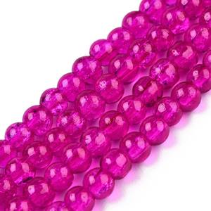 Perles de verre craquelées rose vif, perles rondes Fuchsia pour la fabrication de bijoux à bricoler soi-même, l'artisanat et les projets de perles, approvisionnement en vrac en gros - Product Image 1