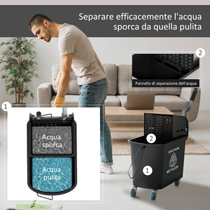 HOMCOM Chariot de nettoyage en plastique PP 20L avec seau et essoreuse, 60x27x70.5 cm, noir - Product Image 5
