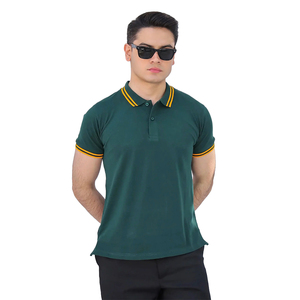 เสื้อโปโลทรงสลิมฟิตสำหรับผู้ชายเสื้อยืดคอสีตัดกันแขนสั้นเสื้อโปโลผ้าฝ้ายลำลองสำหรับใส่ออกกำลังกาย - Product Image 1