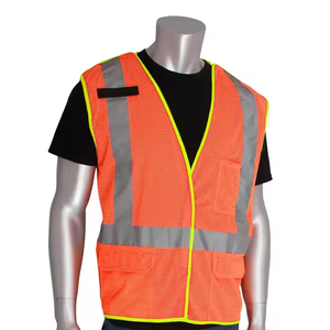 Gilet en maille rouge à bande réfléchissante argentée Gilet de sécurité et vestes de travail haute visibilité avec uniforme de construction - Product Image 3