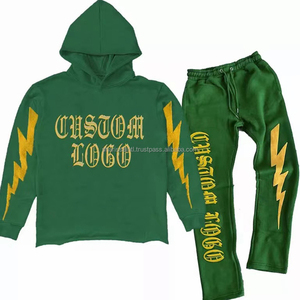 Vente en gros Streetwear unisexe survêtement évasé à superposition personnalisé survêtement évasé pantalon de survêtement et sweat à capuche en coton éponge français - Product Image 3