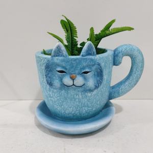 Vaso per Piante in Ceramica Fatto a Mano Design Gufo Verde Decorativo con Sottovaso per Succulente Regalo per Casa e Giardino - Product Image 3