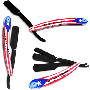 Navaja de Afeitar Profesional con Diseño de la Bandera de Puerto Rico, Bloqueo Oscilante, Hoja de Afeitar Recta, Mango Recubierto de Papel - Product Image 1