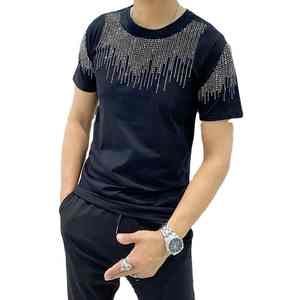 T-shirt pour homme tendance avec strass, sur mesure, léger, facile à porter, respirant, avec des strass, en matériau durable - Product Image 1