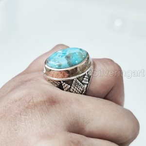 Bague en argent sterling 925 pour homme, avec pierre précieuse naturelle turquoise d'Arizona, toutes tailles, style arabe vintage, bijoux de Noël, vente en gros - Product Image 3
