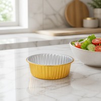 Barquette ronde en aluminium doré de qualité alimentaire, jetable, pour la cuisson et la livraison à emporter