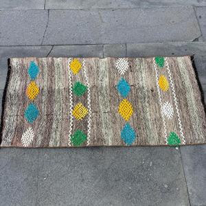 Vintage Small Rug 1.7x3.3 ft, <b>Brown</b> Yellow Floral Rug <b>Wool</b> - Product Image 4