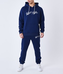 Pull-over à capuche personnalisé 100% coton et pantalon brodé survêtement manches longues épaules tombantes hommes pas cher deux pièces survêtement ensembles - Product Image 6