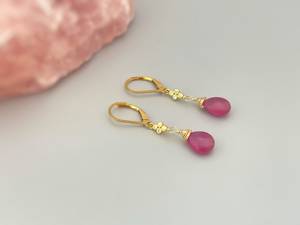 925 Sterling <b>Silver</b> Vintage Dangle <b>Drop</b> <b>Earrings</b> Pink Sapphire and Pearl Gold Plated Birthstone Rough Fine Gift for Her - Product Image 3