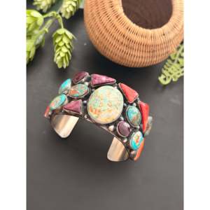 Annie Spencer Fashion <b>Cuff</b> <b>Bracelet</b> Multi-Strone Cluster Design in Sterling <b>Silver</b> - Product Image 4