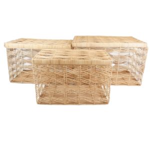 Wholesale <b>Large</b> <b>Wicker</b> <b>Basket</b> Set with Bamboo Rattan Lid Pantry Organizer for Laundry and Bathroom Storage <b>Baskets</b> - Product Image 5
