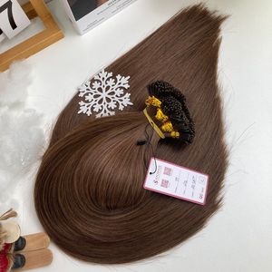 Qualité de luxe 2Q Remy Extensions de cheveux 100% kératine I pointe brun cendré 20 pouces droite 100% Remi Top - Product Image 4