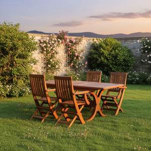 Wooden <b>Garden</b> <b>Table</b> Set <b>Folding</b> Chairs Slatted Armchairs Outdoor Patio Dining Furniture Deck Yard - Product Image 2
