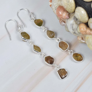 Tourmaline jaune rugueuse 925 en argent Sterling pierre précieuse naturelle crochet boucle d'oreille bijoux faits à la main octobre pierre de naissance cadeau pour anniversaire - Product Image 1