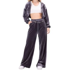 <b>Women</b> Tall Girls Y2K Velour Sweatpants, Custom Logo High Waist Drawstring Wide Leg Loose <b>Velvet</b> <b>Trousers</b> Streetwear Loungewear - Product Image 4