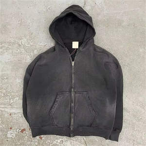 Sudadera con Capucha y Cremallera Personalizada, Estilo Vintage, Lavado Ácido, Desgastado, de Algodón French Terry para Hombre - Product Image 1