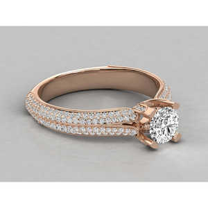 Bague pour femme en or 14 carats avec diamant solitaire de laboratoire, motif géométrique, coupe ovale, grappe en platine, certifiée IGI - Product Image 1