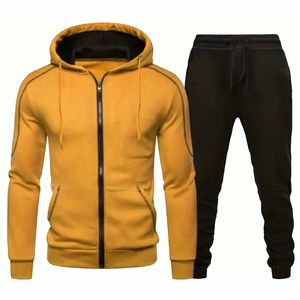 ชุดวอร์มเล่นกีฬา2ชิ้นพิมพ์ลายสำหรับผู้ชายผ้าสแปนเด็กซ์/ ผ้าฝ้ายผ้าฟลีซผ่าชายเสื้อคอปกตั้งแบบลำลอง - Product Image 1