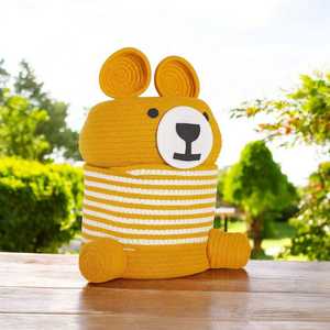 Handcrafted Kids Room Teddy Bear Woven Cotton Rope Basket Nursery Storage Bin & Toy Organizer - Product Image 4