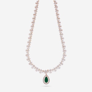 Zircon Long Flower Necklace 187817 Green Color Alloy <b>Copper</b> Link <b>Chain</b> with Pearl for Wedding Occasions - Product Image 1