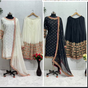 Grossiste costume de sharara de couleur blanche et costume de gharara pour les femmes portent dans les festivals, les mariages, les fêtes et les occasions spéciales - Product Image 6