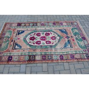 พรมขนแกะสไตล์ตุรกีโบราณสีชมพูคลาสสิกงานเย็บปะสี่เหลี่ยมผืนผ้าขนาด4.3x7.2ฟุตทำด้วยมือพรมห้องนั่งเล่นทำจากยางใหม่โถงทางเดิน - Product Image 3