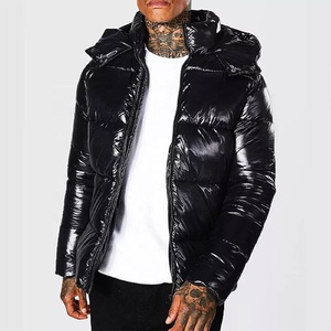 Custom Winter Jacket Shiny Puffer <b>Coat</b> New Fashion Puffer Jacket With Hood for Men DDP Shipping - Product Image 1