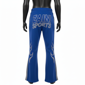 Pantalon évasé en polaire de qualité supérieure, coton doux, polyester, bleu, panneau contrasté, strass, transfert thermique, logo personnalisé, pantalon évasé en polaire - Product Image 2