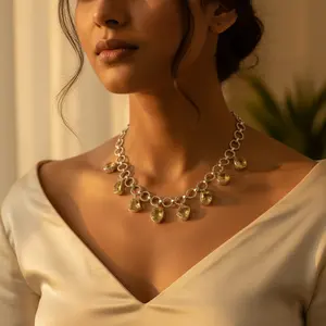 Collier pour femme en argent 925 avec pierre précieuse citrine, bijoux en cristal tendance - Product Image 2