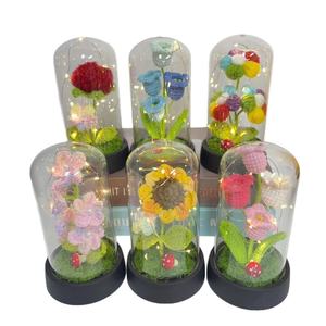 Veilleuse créative faite à la main, ornement floral tissé, plante en pot, fleur éternelle, multi-fleurs, avec couvercle en acrylique mignon - Product Image 5