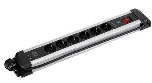 Multipresa in alluminio con cavo e interruttore, 6 prese + 2 porte USB (Simon BM726601) - Product Image 1