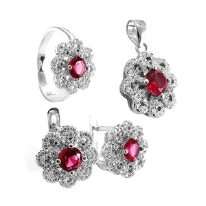Joyería Floral, Anillo, Aretes y Colgante con Diseño de Flor de Rubí, Chapado en Oro Rosa, Regalo de Boda para Mujer, Plata de Ley 925 - Product Image 2