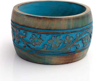 Bol à salade en bois, bord ondulé festonné, moderne, poli, écologique, fait main, en bois d'acacia, plat de service pour fruits, vaisselle de table - Product Image 1