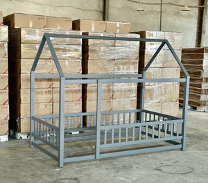 Cama doble con techo fácil de montar cama de casa para niños cama de casa de madera de pino para niños y niñas - Product Image 3