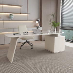 โต๊ะทำงานผู้บริหารหรูหรา รุ่น DESK-0055 พร้อมระบบไฟฟ้าในตัว ท็อปทรงวงรี ทำจาก MDF สำหรับคอมพิวเตอร์ - Product Image 1