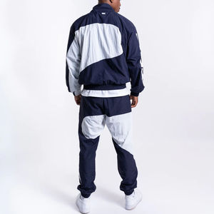 Ensemble de survêtement unisexe pour homme, coupe-vent zippé personnalisé, effet froissé, respirant, manches longues, 100% polyester, panneaux contrastés - Product Image 2