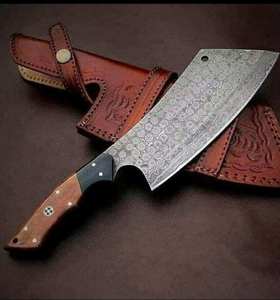 Cuchillo de carnicero de acero damasco Mango de alfiler de mosaico con Funda de cuero en relieve - Product Image 2