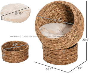 Haute qualité bambou bois jacinthe d'eau lit pour animaux de compagnie motif rayé Style rustique caractéristique de voyage couleur naturelle taille personnalisée pour les chats - Product Image 5