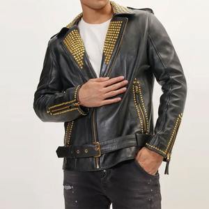 Chaquetas de cuero con cuello Punk Studded High Street Wear Precio al por mayor Chaquetas de cuero Rock Punk para hombre - Product Image 2