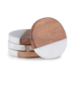 Cadeaux de mariage gravés avec logo personnalisé sous-verres en pierre sous-verres en bois d'acacia pour boissons porte-gobelets sous-verres en marbre - Product Image 1