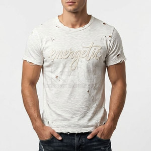 Camiseta de Hombre al por Mayor con Bordado Desgastado, Costuras Reforzadas, Diseño Personalizado, Tejido de Punto, Oversize, Material de Mezcla de Algodón Resistente - Product Image 3