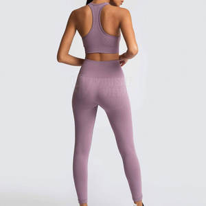 Conjunto de Yoga para mujer de calidad superior recién llegado, 2 piezas de sólida LICRA/poliéster, ropa de gimnasio transpirable ecológica - Product Image 4