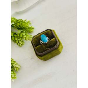 Southwest Kingman Turquoise & Sterling <b>Silver</b> Boho <b>Statement</b> <b>Ring</b> Emerald Cut Gemstone Size 6.75 for Everyday Wear - Product Image 4