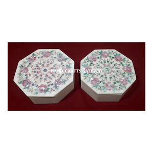 Importador y proveedor de caja de joyería de forma octogonal de madreperla con mezcla de incrustaciones de mármol blanco indio para regalos de boda - Product Image 1