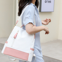 Sac à dos géométrique noir et blanc avec fermeture éclair contrastante, grande capacité, imperméable, pour l'école, les voyages, unisexe, décontracté, style coréen, pour adolescents et étudiants