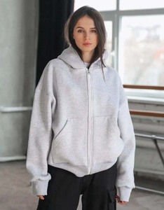Surdimensionné solide nouveaux sweats à capuche mode femmes automne hiver tricoté à manches longues hauts à capuche décontracté fermeture éclair poche sweats - Product Image 6